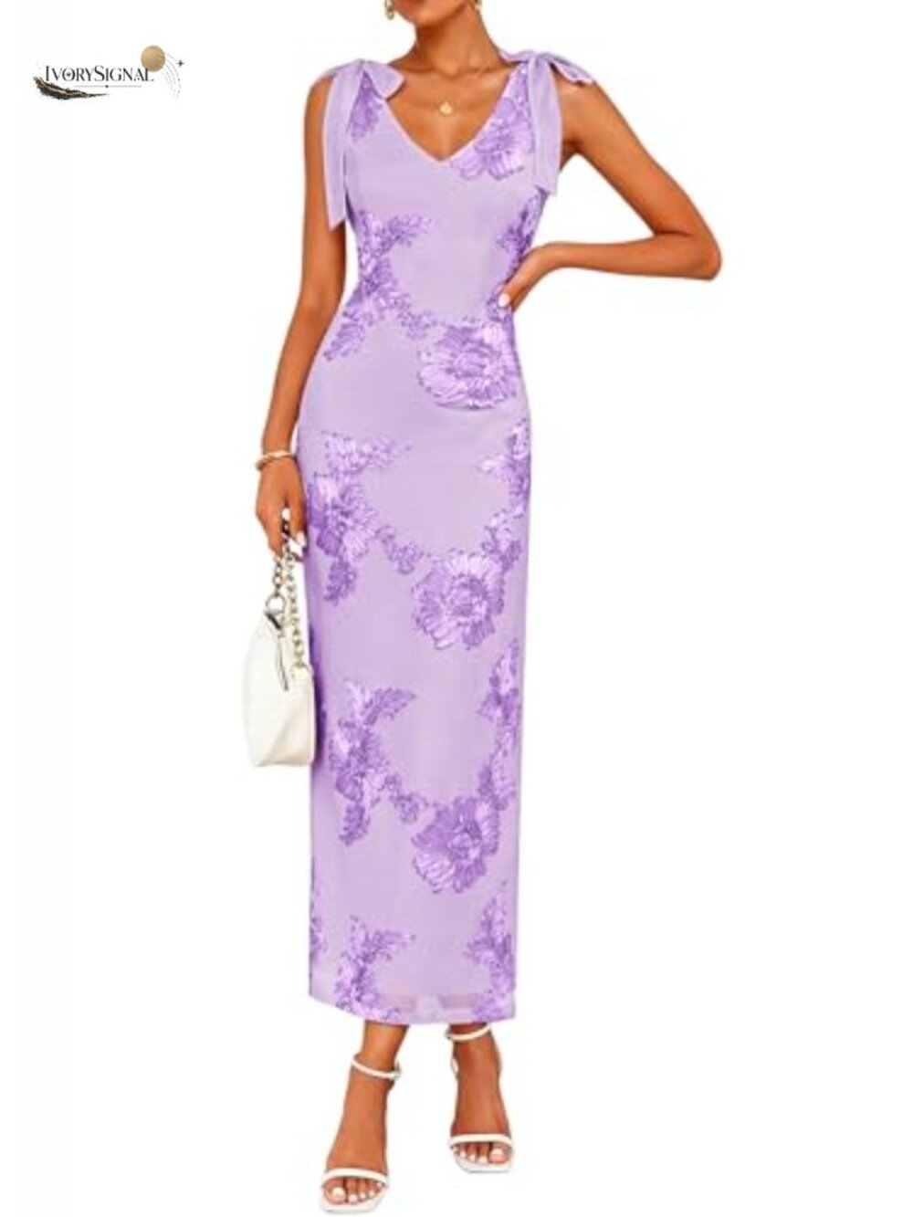 Floral Embroidered Mesh Maxi Dress Sleeveless V-Neck Backless Cocktail Wedding